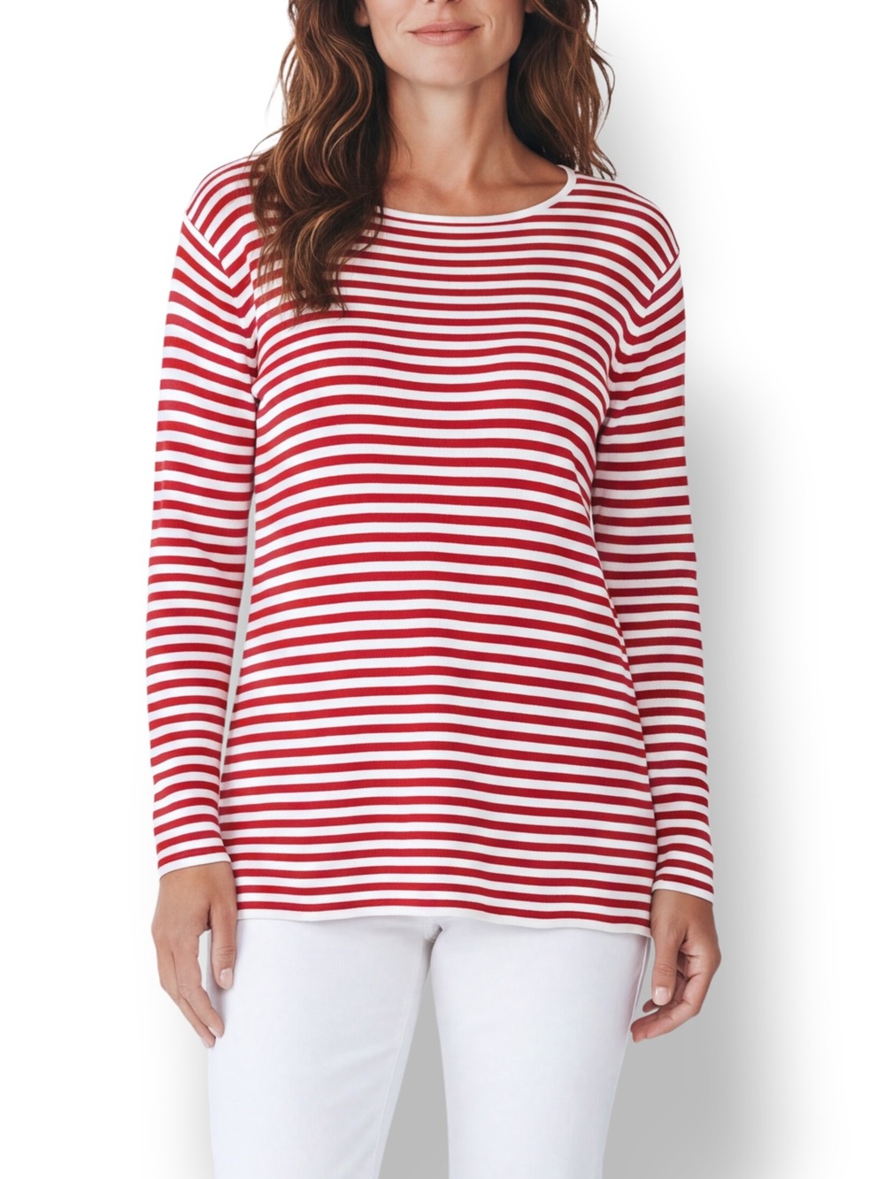 4/$20 Vintage Carole Little Red White Stripe Knit Tunic Sweater Large Made USA